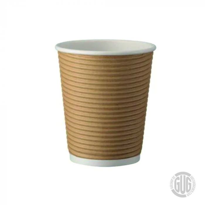 Doppelwand Riffel Kaffee Becher natur braun 0,2L/8oz Ø 9,0cm Kraft / PE Restposten!
